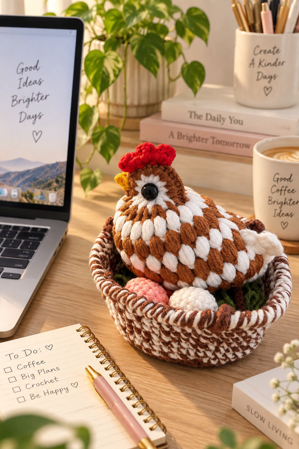 Crochet Chicken in Nest, with Eggs