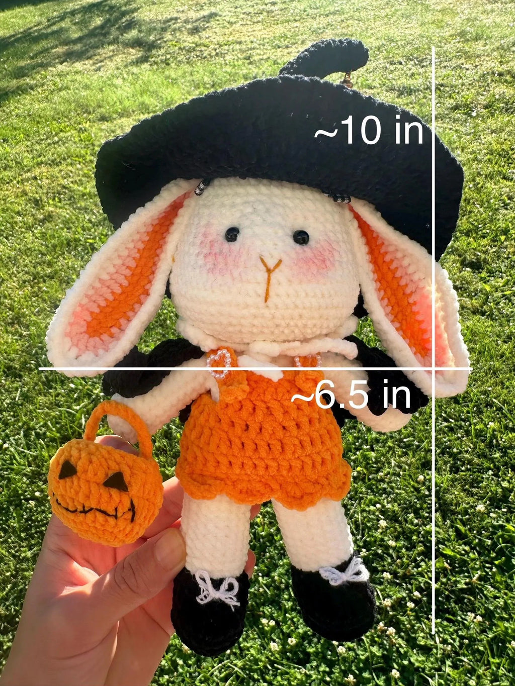 Halloween Crochet Bunny, Witch Rabbit Plush, Pumpkin Bunny Doll, Handmade Fall Gift