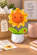 Smiling Crochet Sunflower Bobblehead with Ladybug