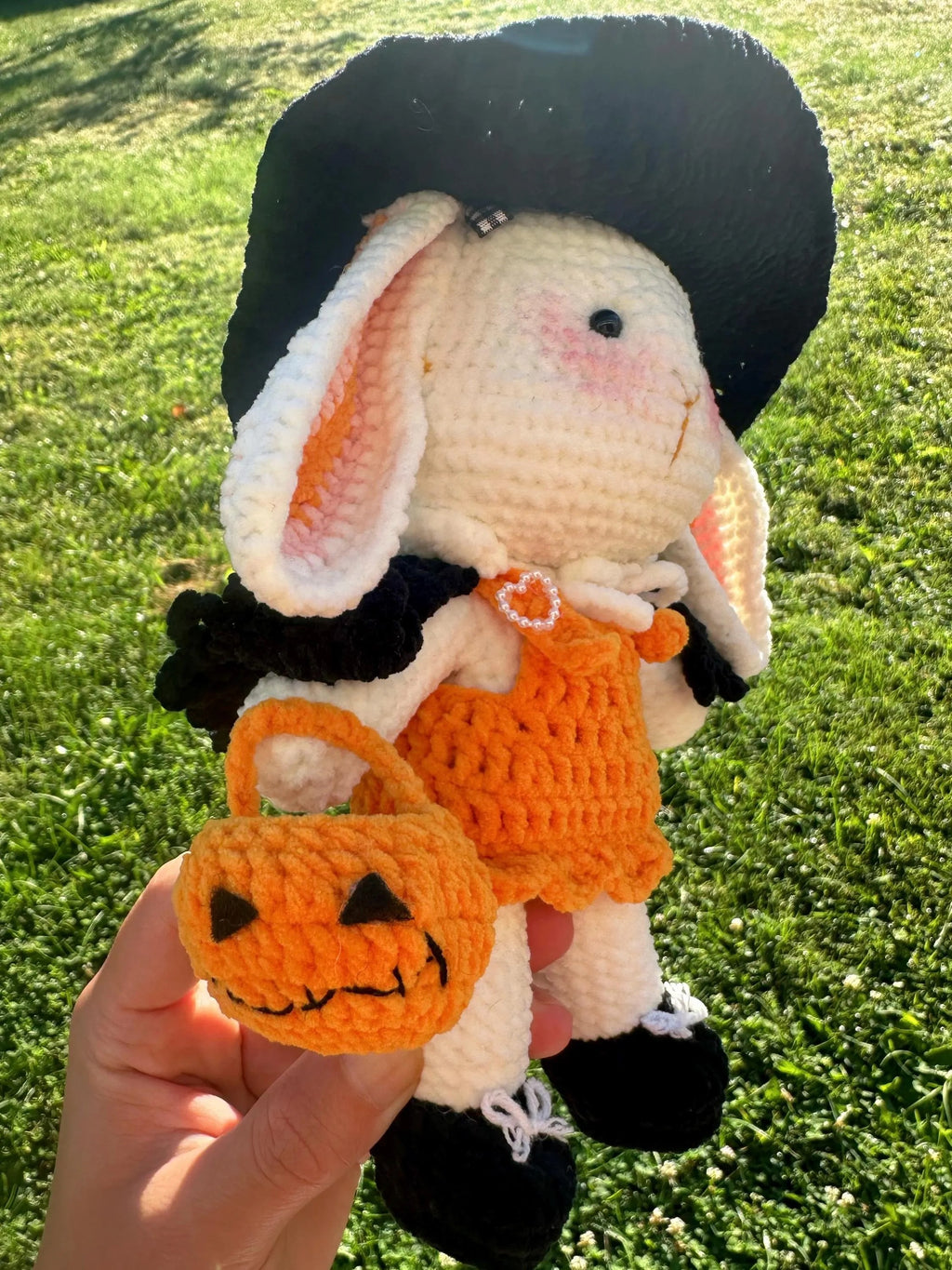 Halloween Crochet Bunny, Witch Rabbit Plush, Pumpkin Bunny Doll, Handmade Fall Gift