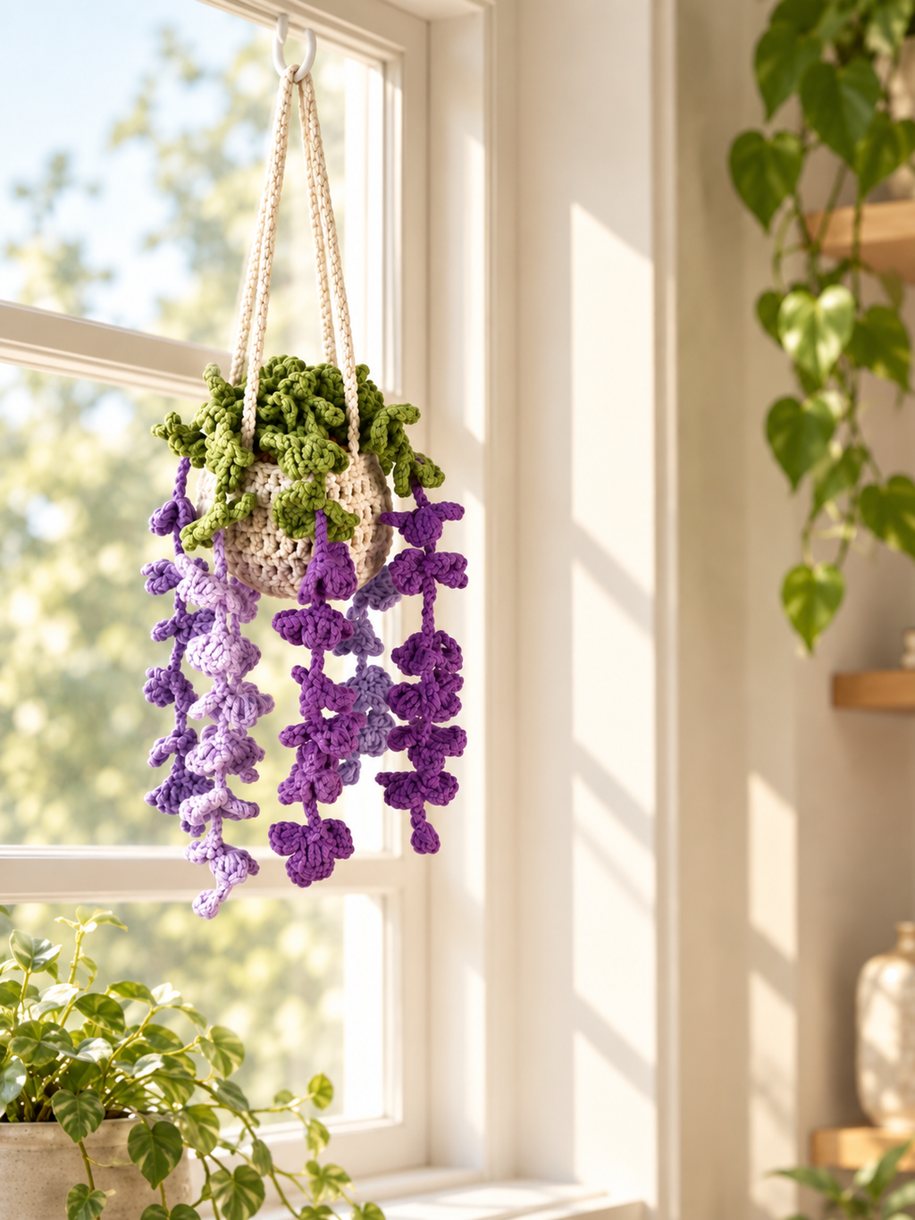 Handmade Crochet Hanging Flower Basket