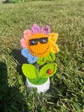 Smiling Crochet Sunflower Bobblehead with Sunglasses