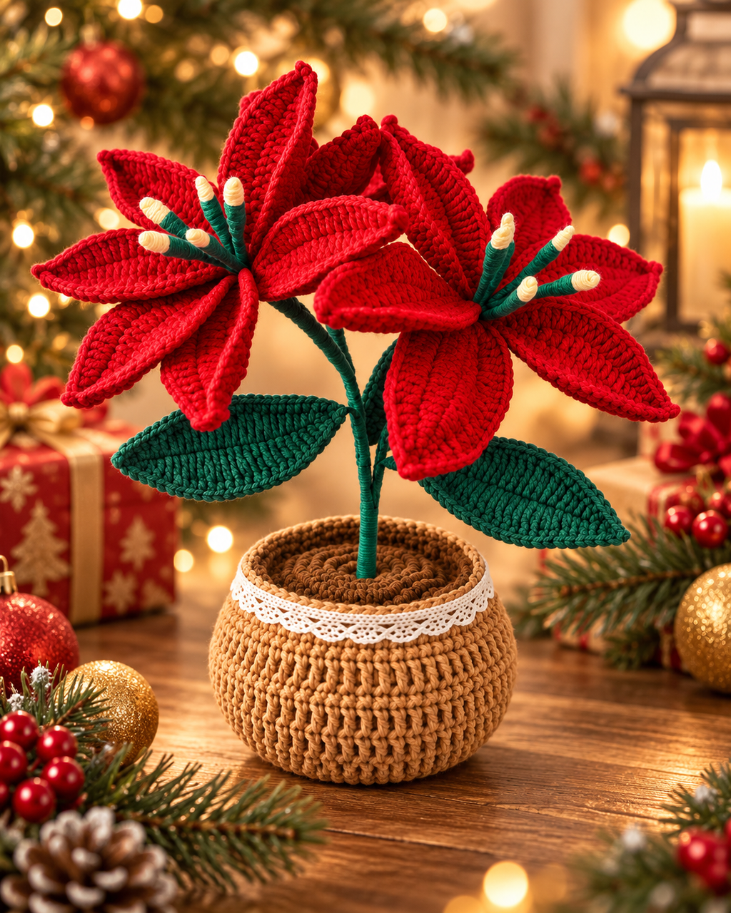 Handmade Crochet Poinsettia Plant