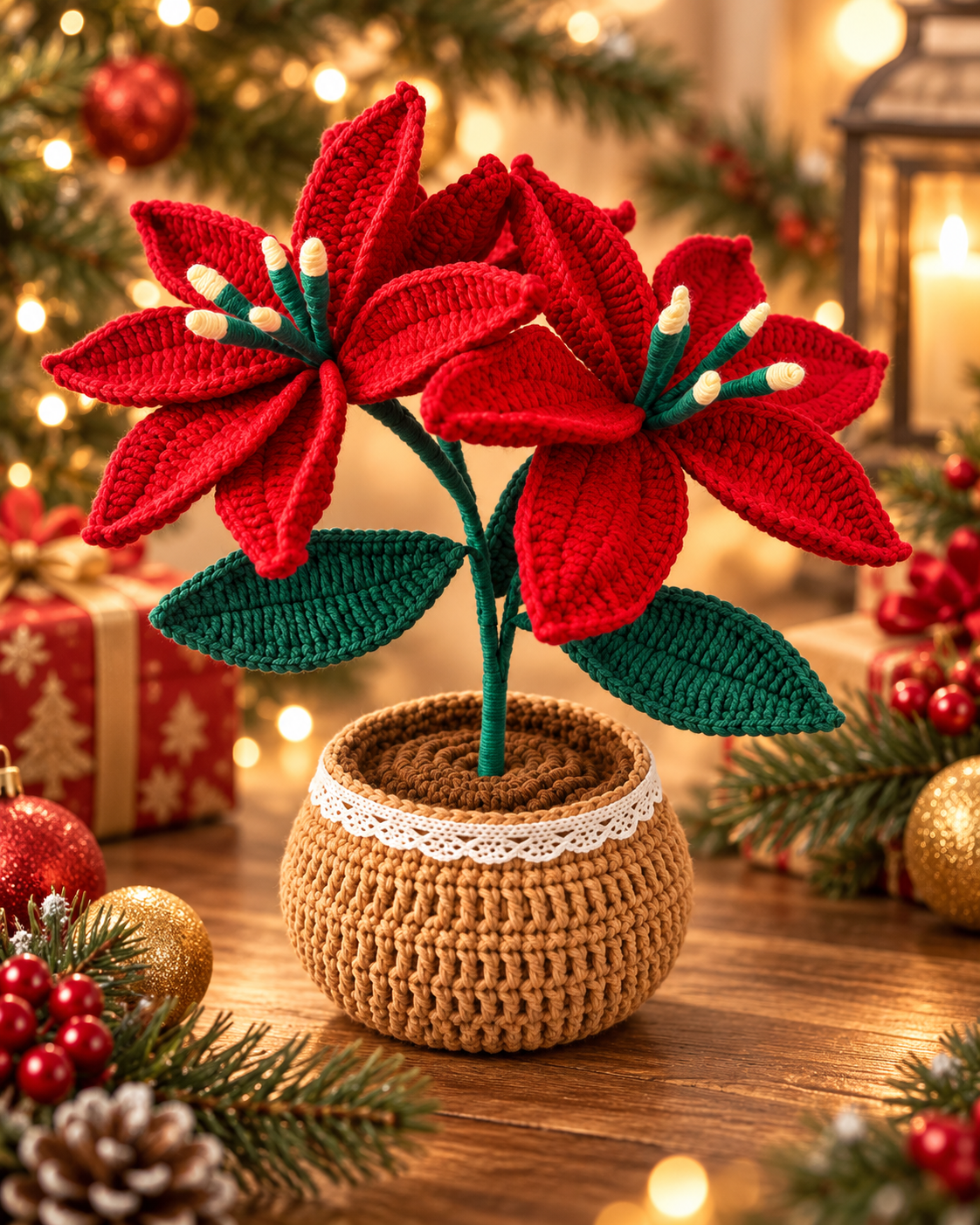 Handmade Crochet Poinsettia Plant