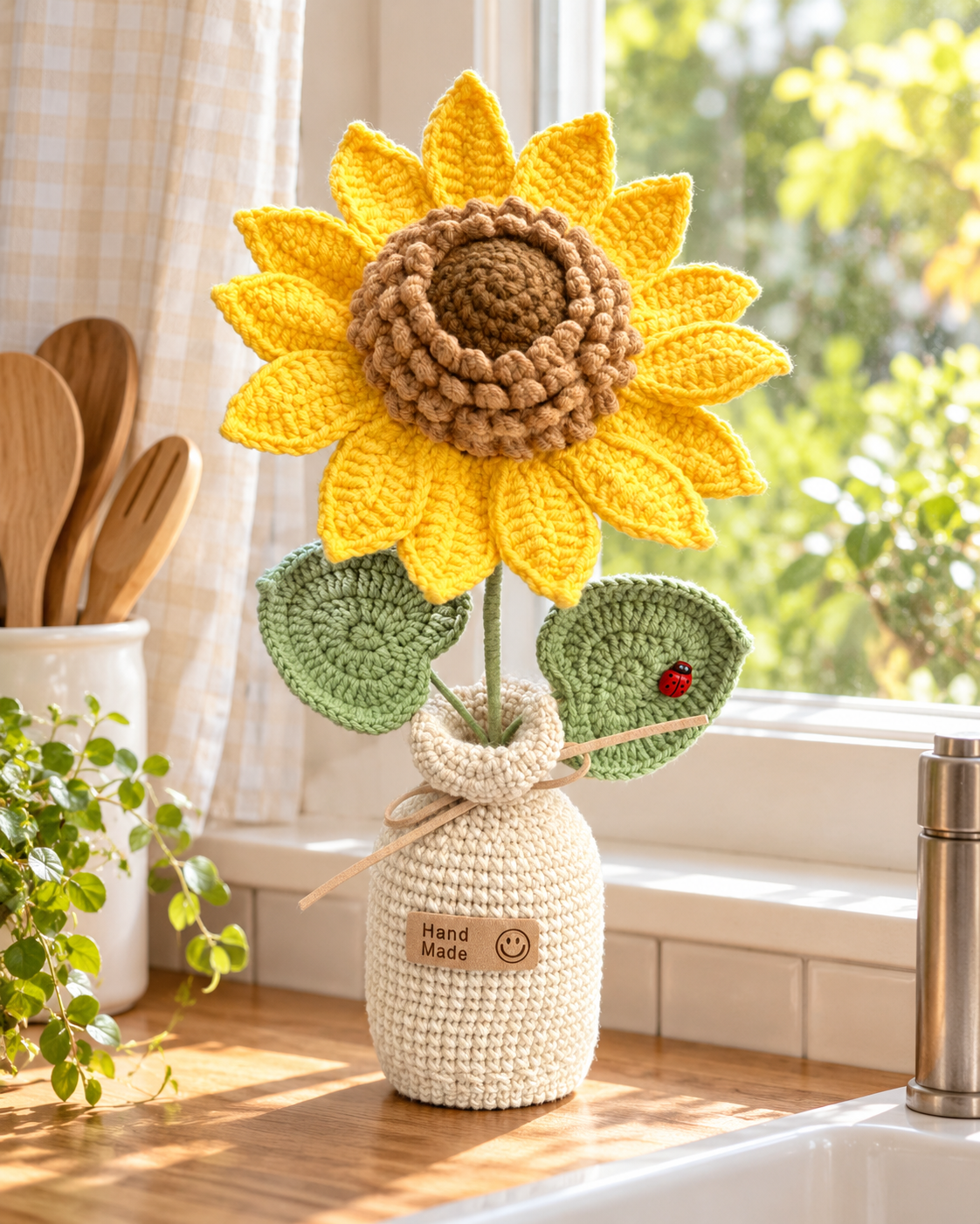 Handmade Crochet Sunflower in Vase